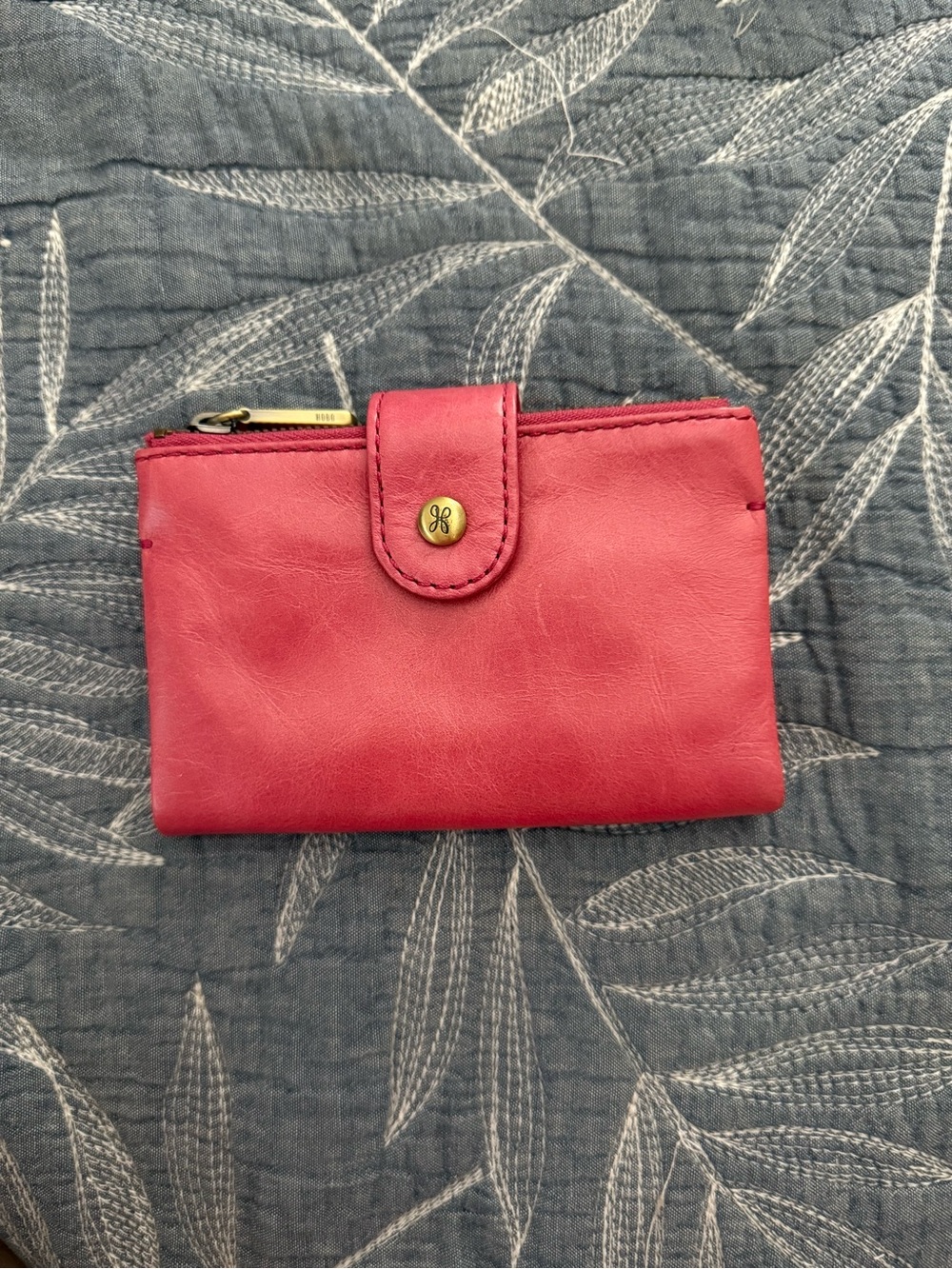 HOBO Pink Leather Snap Wallet with Zip Pocket